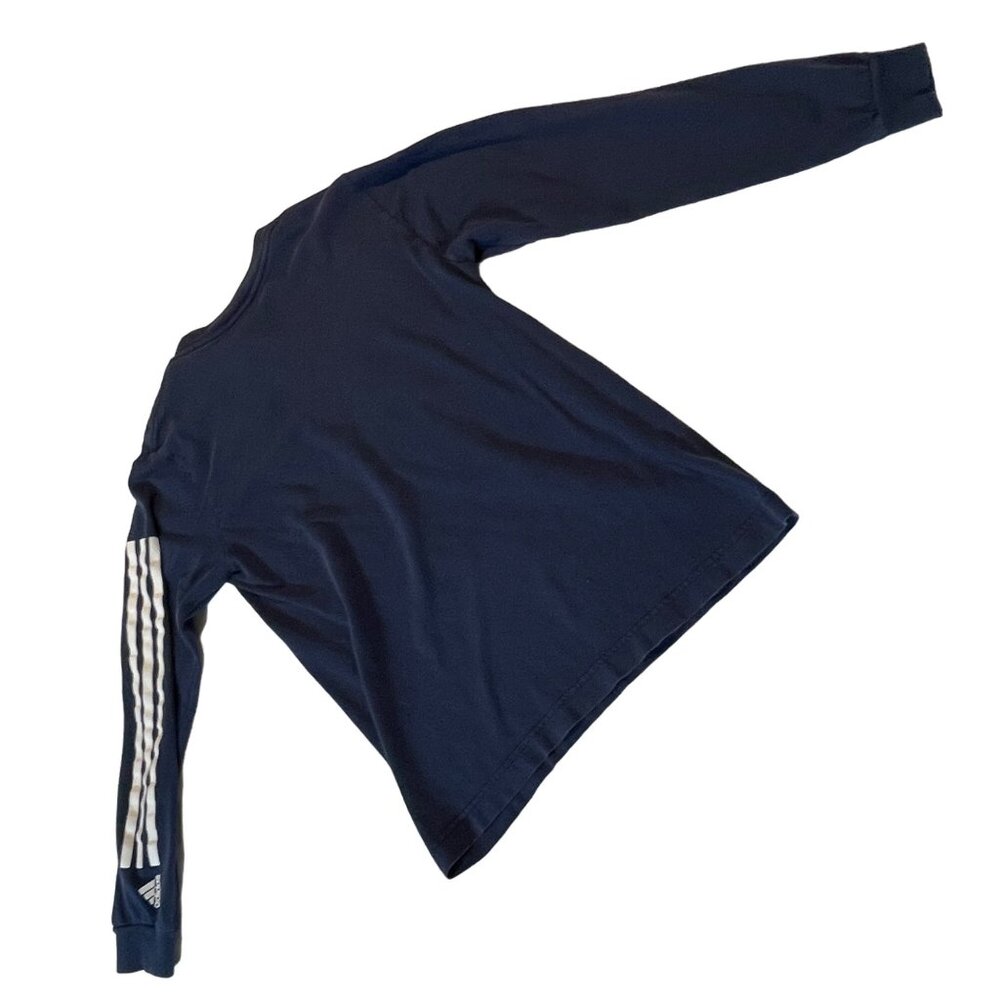 Adidas Washed Out Navy Long Sleeve Shirt Boys M 100% Cotton Logo & Stripes - Picture 2 of 7